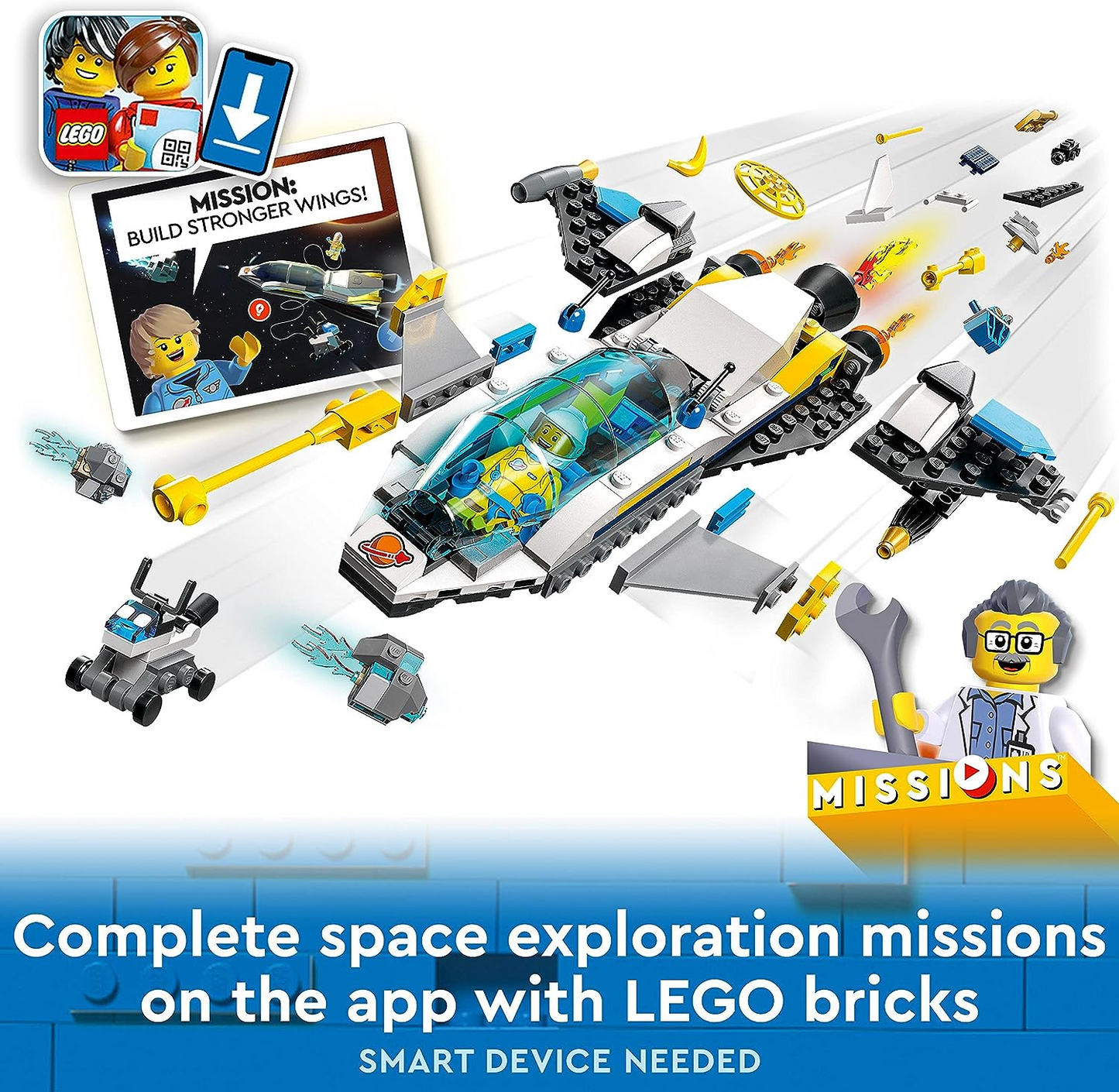 LEGO 60354 City Mars Spacecraft Exploration Missions Set, com Toy Spaceship e Planet Rover, jogo interativo de construção de aventura digital com tijolos por 6 anos +