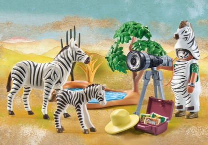 Playmobil 71295 Wiltopia Fotógrafo com Zebras, explorando o reino animal, brinquedo educativo feito de material sustentável, dramatização divertida e imaginativa, conjuntos de jogos adequados para crianças a partir de 4 anos