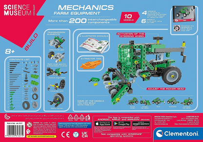 Clementoni 61375 Science Museum Juego de construcción de equipos mecánicos y agrícolas, kit de ciencia para niños a partir de 8 años, juguetes STEM, versión en inglés fabricado en Italia, multicolor