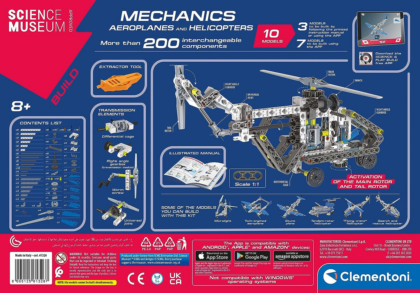 Clementoni 61375 Science Museum Juego de construcción de equipos mecánicos y agrícolas, kit de ciencia para niños a partir de 8 años, juguetes STEM, versión en inglés fabricado en Italia, multicolor