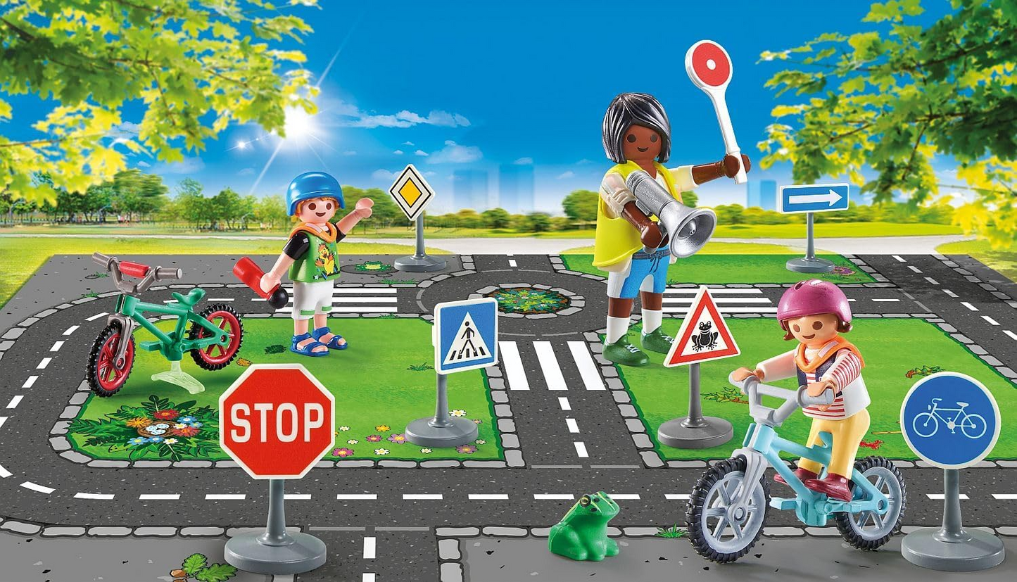 Playmobil  71332 City Life Educação sobre trânsito, percurso de bicicleta, sinais de trânsito para crianças de 4 anos ou mais