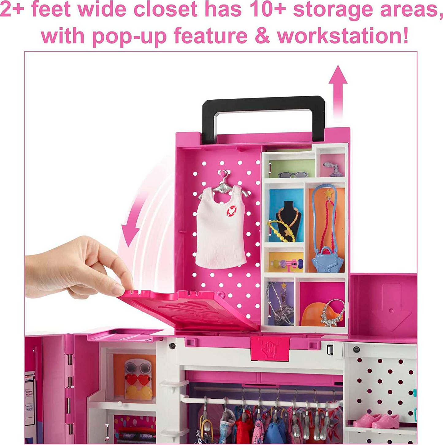 Barbie Closet Playset con más de 35 accesorios, 5 estilos completos, ventana emergente de segundo nivel, espejo de cuerpo entero, rampa para lavandería, armario de ensueño, HBV28