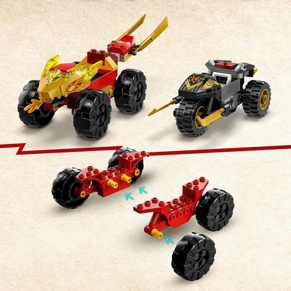 LEGO 71789 NINJAGO Conjunto de batalha de carros e bicicletas de Kai e Ras, brinquedo de corrida Ninja para crianças a partir de 4 anos com 2 minifiguras e veículos da série Dragons Rising