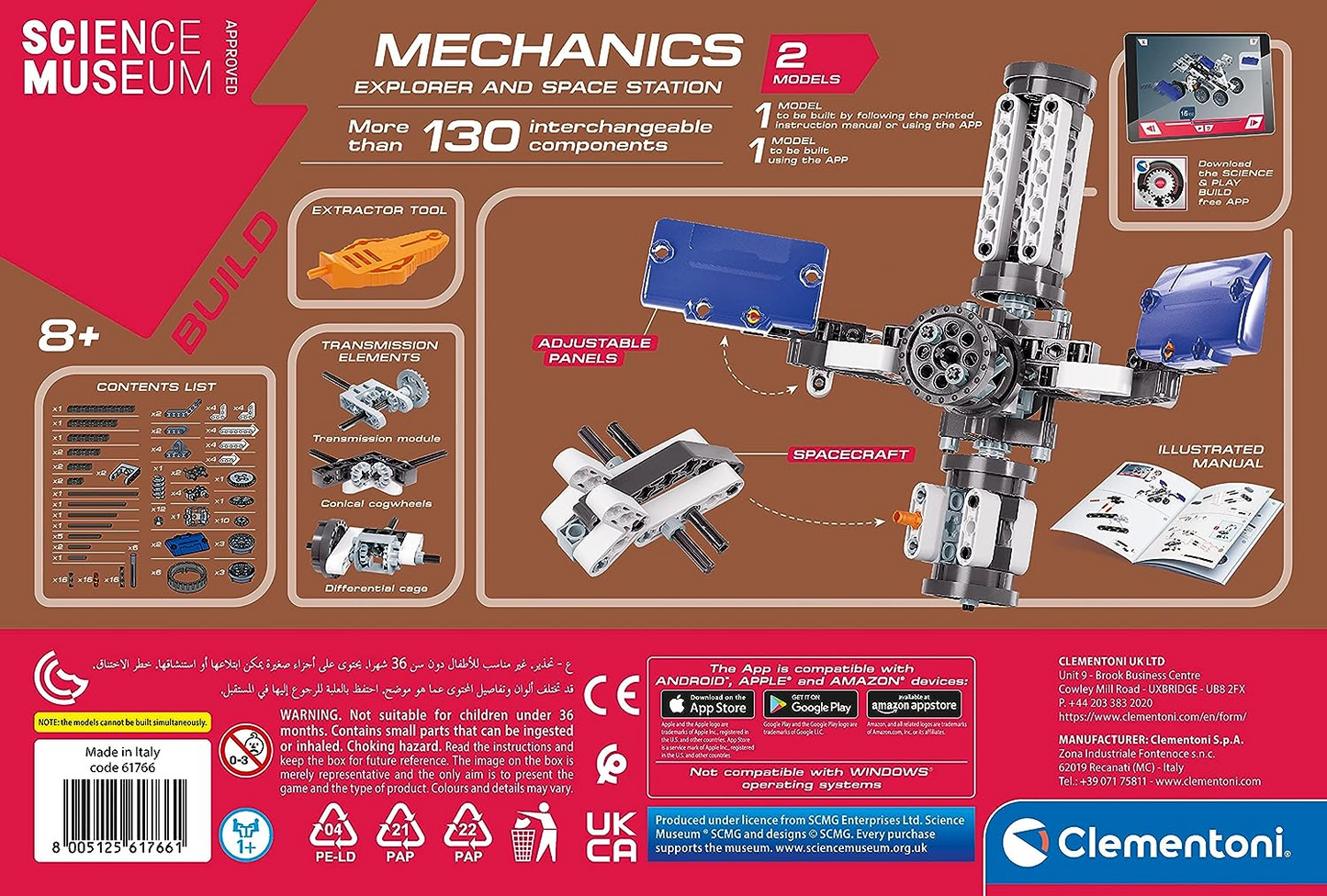 Clementoni 61382 Science Museum Mechanics-Juego de construcción de buggy y cuádruple, kit de ciencia para niños de 8 años, juguetes STEM, versión en inglés, fabricado en Italia, multicolor