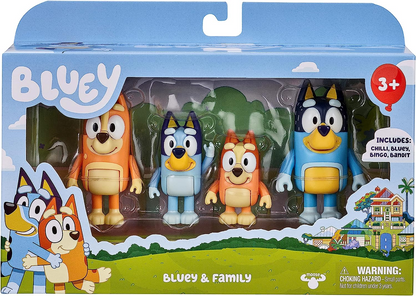 Bluey  Bluey and Family: Bingo, Bandit and Chilli Pacote de 4 figuras Figuras de ação de personagens articulados Brinquedo colecionável oficial de 2,5 polegadas