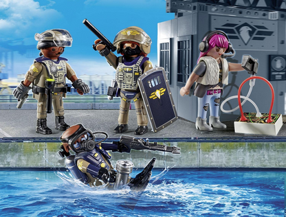 Playmobil  71146 Equipe de Polícia Tática de Ação da Cidade, incluindo mergulhadores da SWAT, uma força-tarefa e um vilão, encenação divertida e imaginativa, conjunto de brinquedos adequado para crianças de 5 anos ou mais