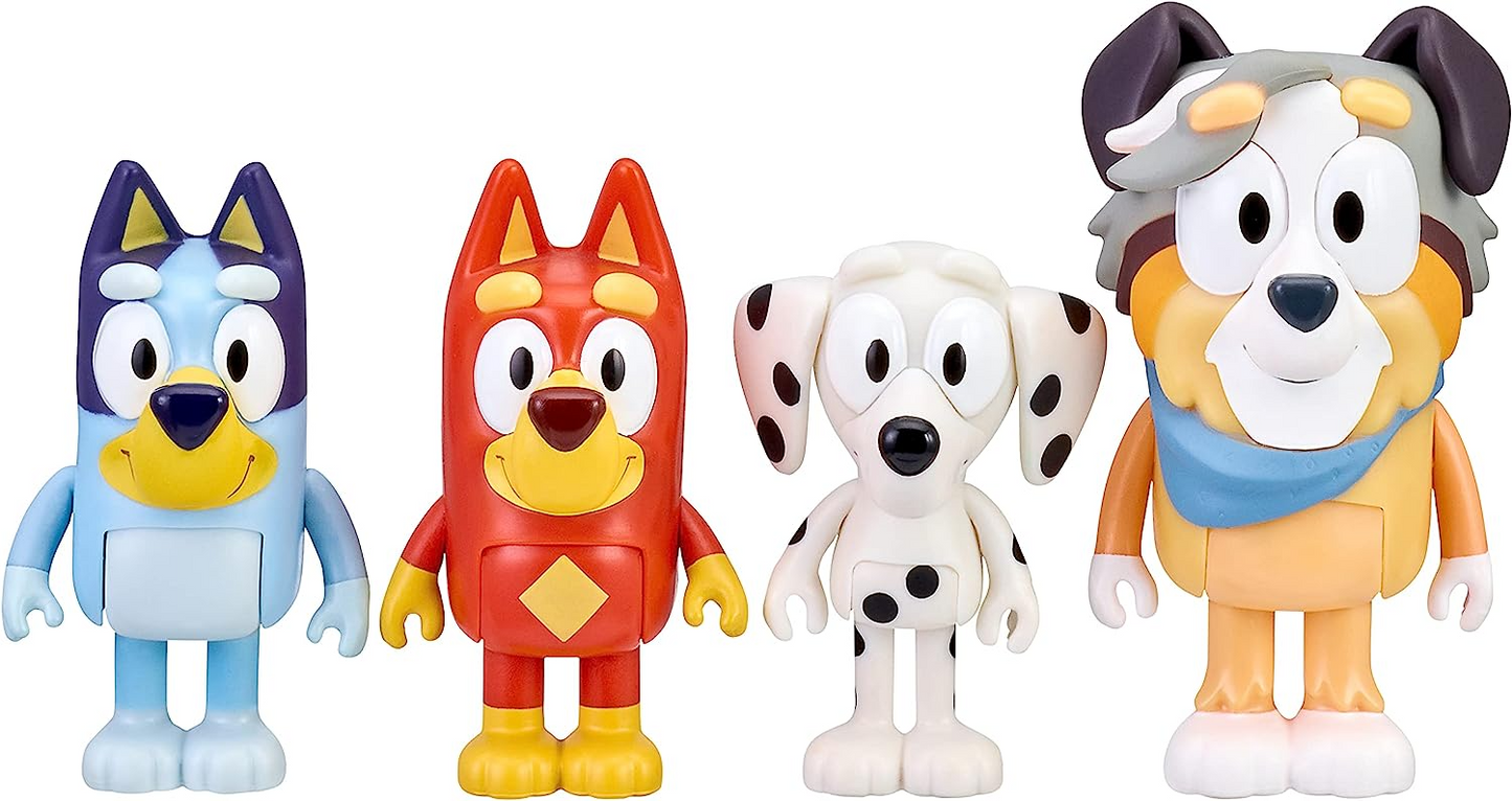 Bluey Pacote de 4 colegas de escola; Figuras de ação colecionáveis oficiais do Bluey de 2,5 a 3 polegadas, incluindo Jack, Pretzel e Mackenzie com seus próprios acessórios para lancheira