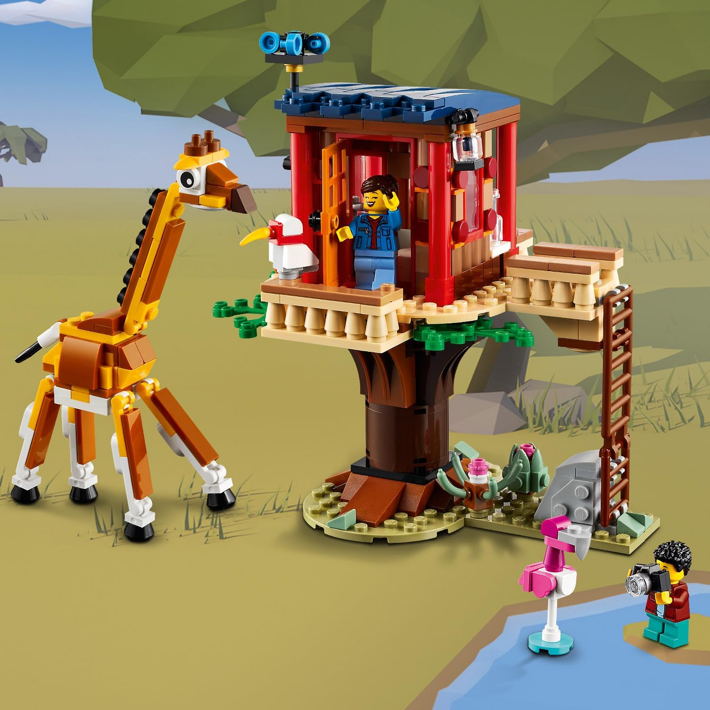 LEGO 31116 - Criador 3 em 1 Safari Wildlife Tree House, catamarã, brinquedo biplano, conjunto de construção com barco, avião e leão de brinquedo para meninas e meninos