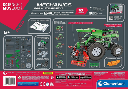 Clementoni 61375 Science Museum Juego de construcción de equipos mecánicos y agrícolas, kit de ciencia para niños a partir de 8 años, juguetes STEM, versión en inglés fabricado en Italia, multicolor