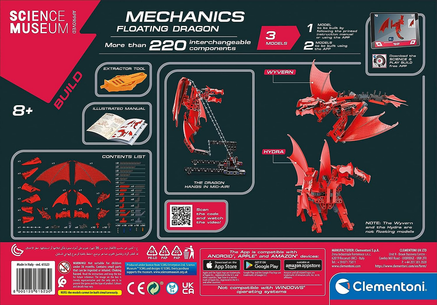 Clementoni 61375 Science Museum Juego de construcción de equipos mecánicos y agrícolas, kit de ciencia para niños a partir de 8 años, juguetes STEM, versión en inglés fabricado en Italia, multicolor