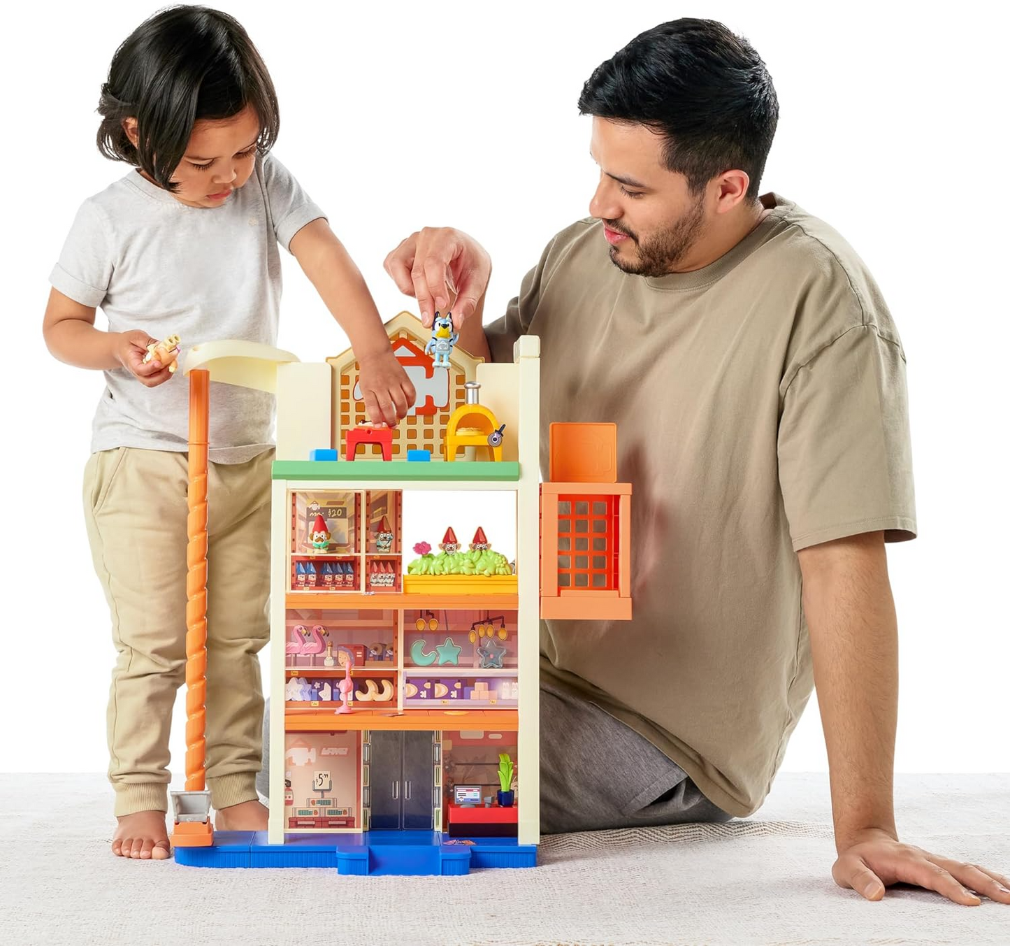 Bluey Playset de compras Hammerbarn, 4 níveis, playset de 22" de altura com elevador funcional e retorno do carrinho, incluindo luzes e mais de 45 sons