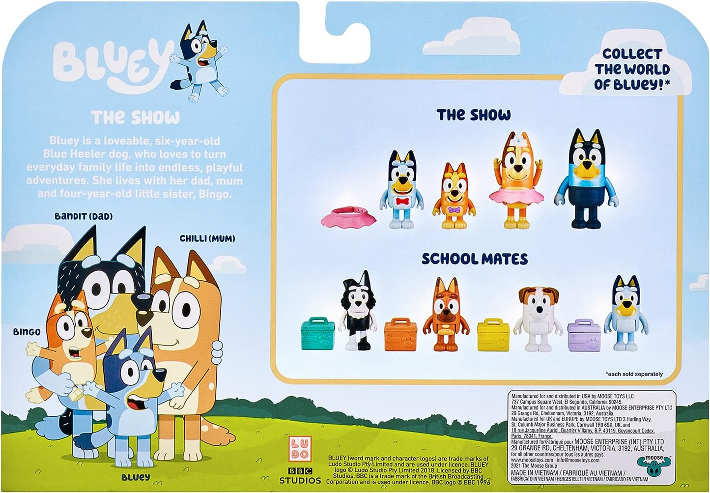 Bluey Pacote de 4 colegas de escola; Figuras de ação colecionáveis oficiais do Bluey de 2,5 a 3 polegadas, incluindo Jack, Pretzel e Mackenzie com seus próprios acessórios para lancheira