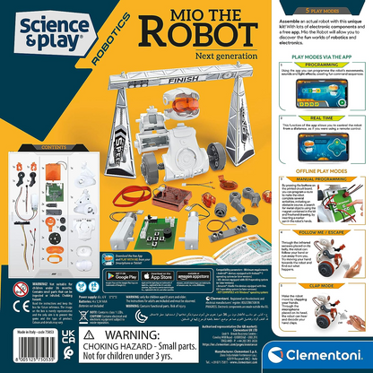 Clementoni 75053 Science &amp; Play Mio Robot, Scientific, Set de construcción, Regalo para niños a partir de 8 años, Juguetes STEM, Versión en inglés Hecho en Italia, Multicolor