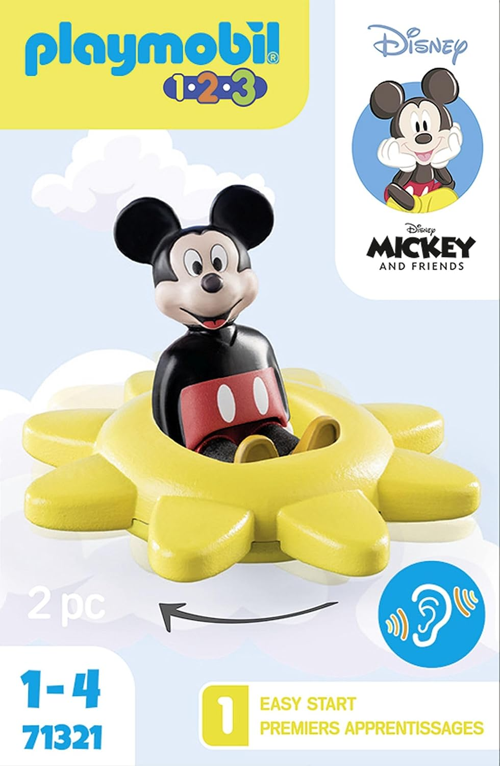 Playmobil  71321 1.2.3 e Disney: Mickey's Spinning Sun com recurso de chocalho, brinquedos educativos para crianças pequenas, brinquedos para presentear e dramatizações divertidas e imaginativas, conjuntos de jogos adequados para crianças de 12 meses ou