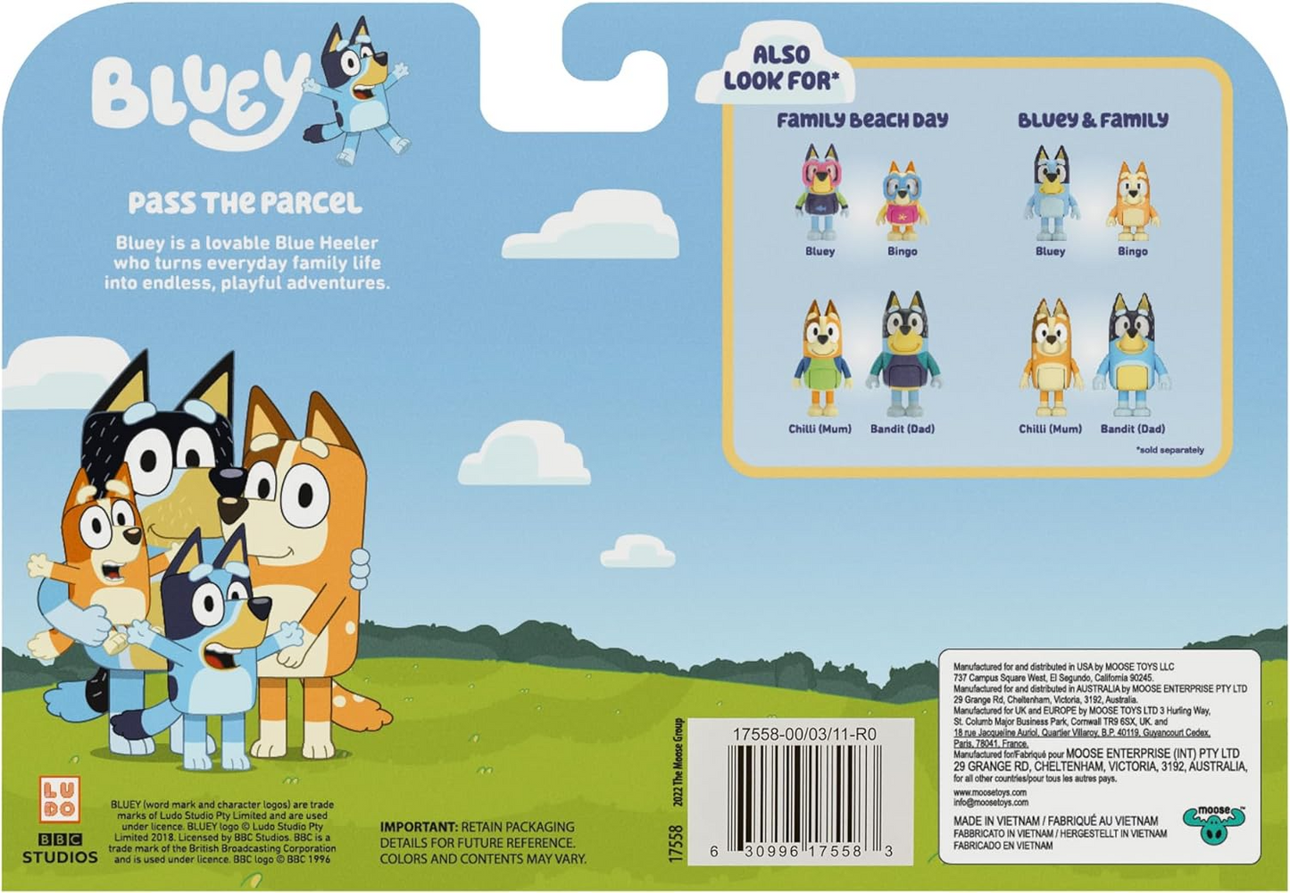 Bluey 17558 Figura 4PK Passe o pacote, multicolorido