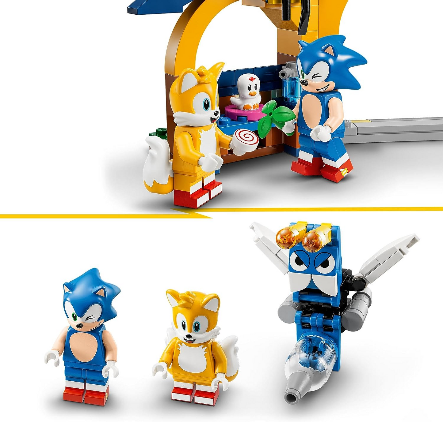 LEGO 76991 Sonic the Hedgehog Tails' Workshop e Tornado Plane Set, jogo de brinquedo montável com brinquedo de avião e 4 figuras de personagens, incluindo Tails, brinquedos para crianças de 6 anos ou mais