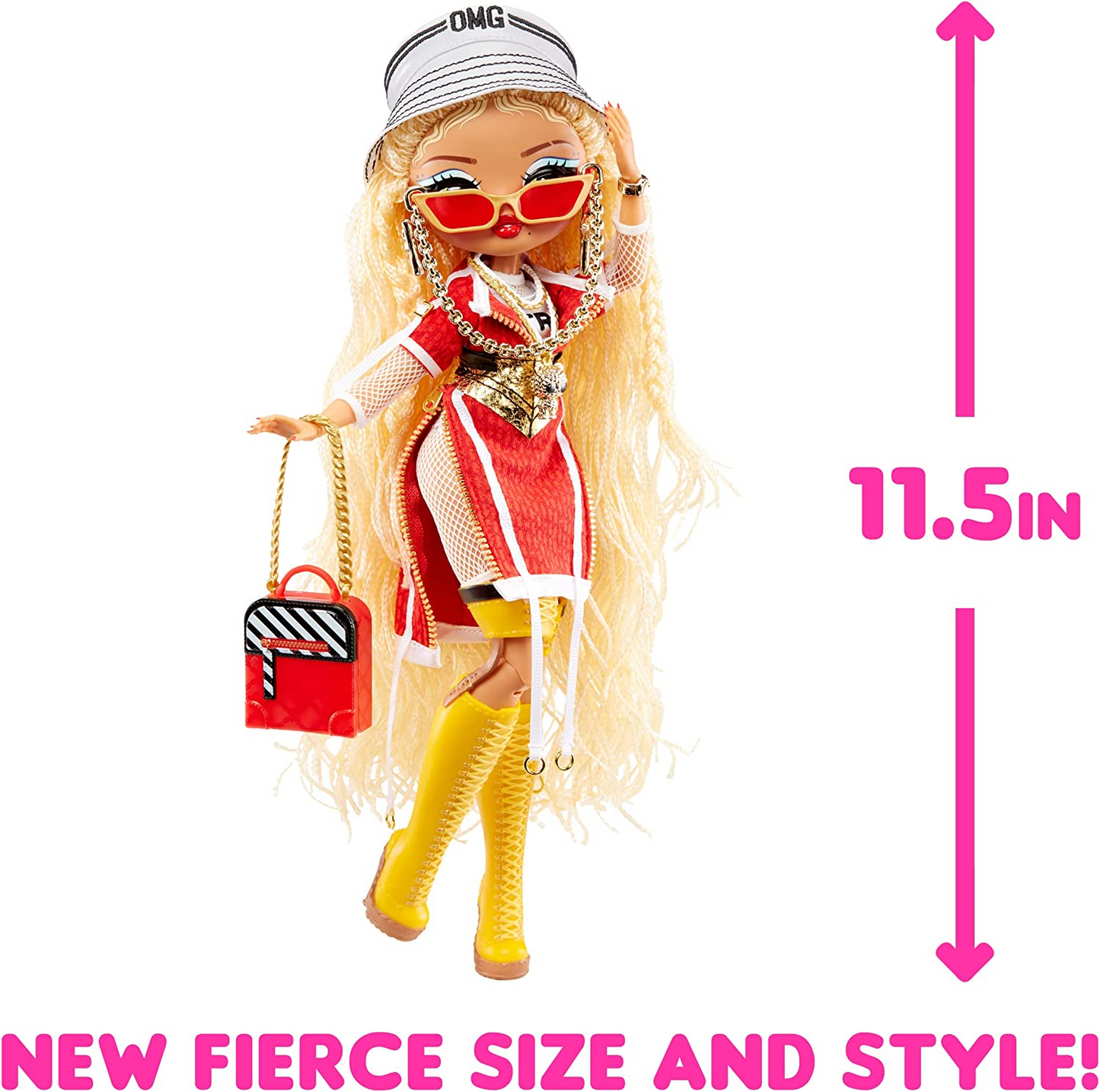 Jajaja ¡Sorpresa! OMG Fierce Fashion Doll - SWAG - Muñeca de moda de 11,5"/29 cm con 15 sorpresas - Incluye trajes de moda, accesorios y soporte para muñecas - Coleccionable - Para niños a partir de 3 años