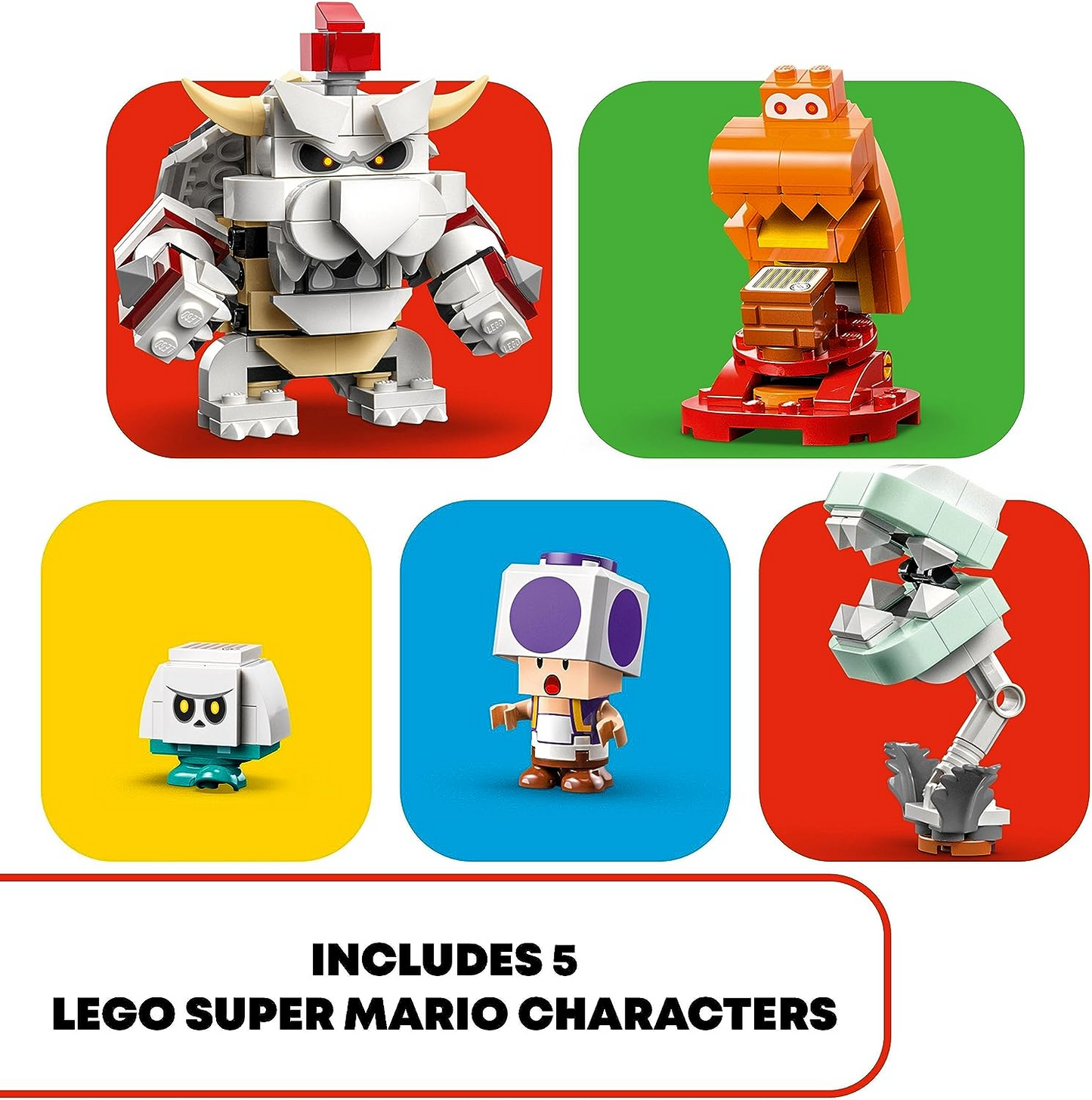 LEGO 71423 Super Mario Dry Bowser Castle Battle Expansion Set com 5 personagens, incluindo Purple Toad, Bone Piranha Plant e Goomba Figures, brinquedo montável para crianças, meninos, meninas com mais de 8 anos