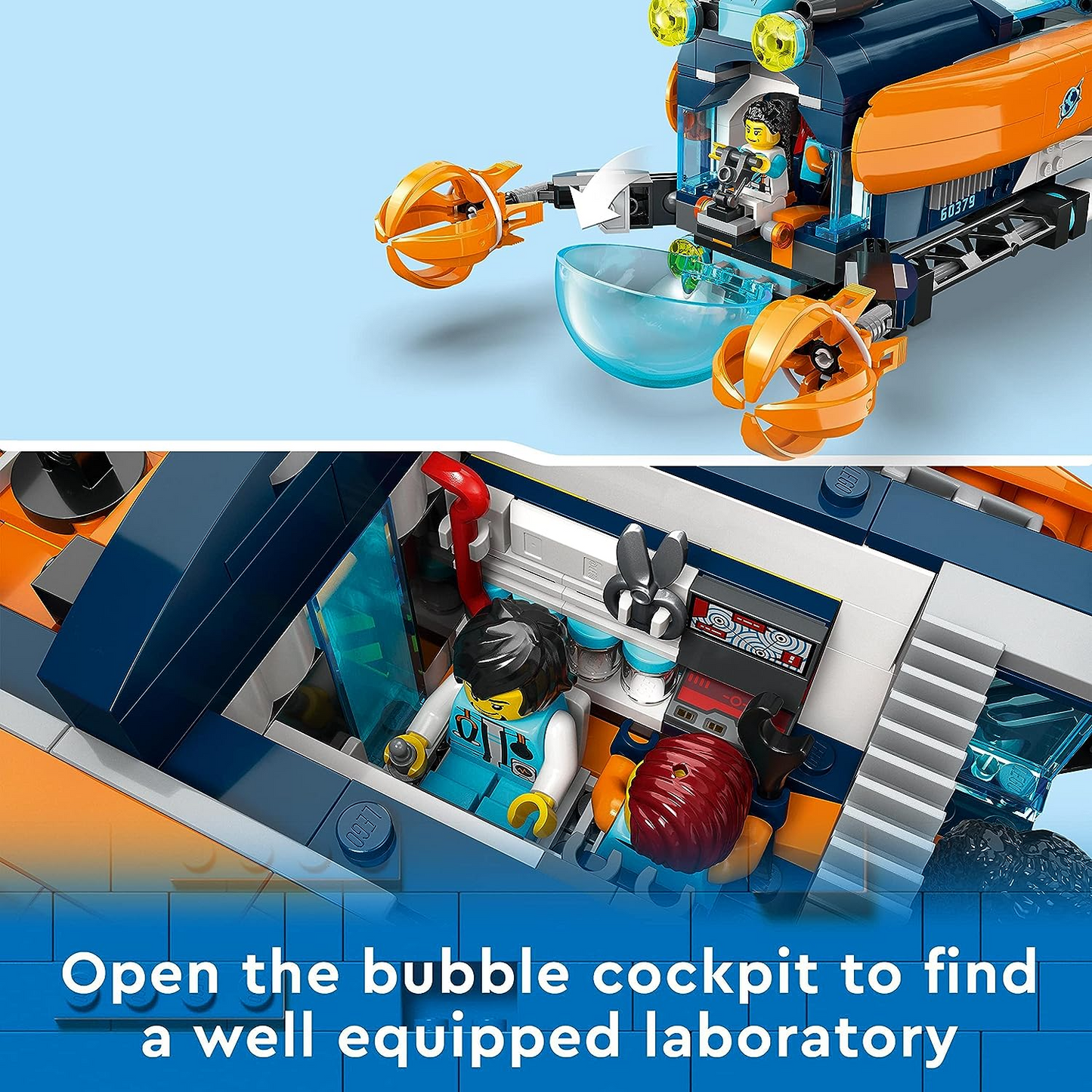 LEGO  60379 Brinquedo Submarino City Deep-Sea Explorer, Conjunto Oceano Subaquático com Drone, Figuras de Tubarão, Naufrágio e Minifiguras de Mergulhador, Presente de Aniversário para Crianças, Meninos e Meninas com mais de 7 anos