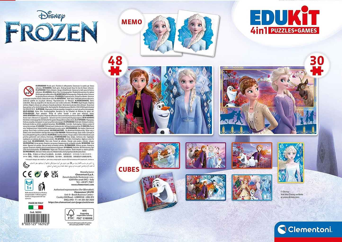 Clementoni - 18292 - Edukit 4 em 1 Disney Frozen (quebra-cabeça de 30