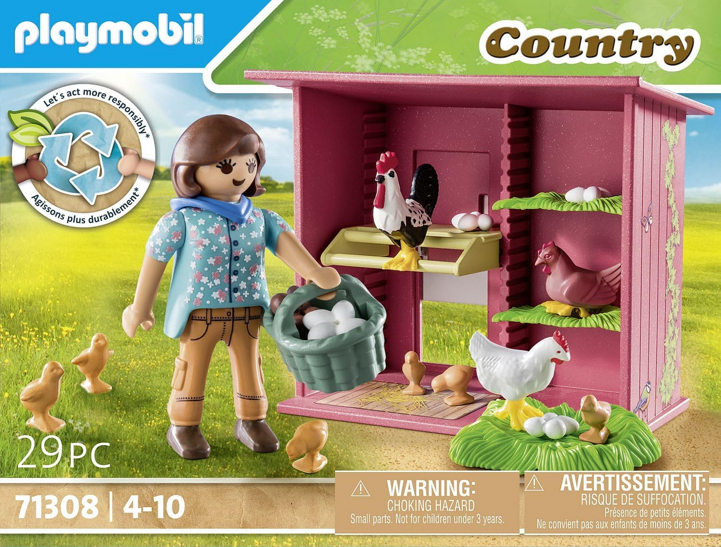 Playmobil 71308 Country Hen House, uma família colorida de galinhas para sua fazenda - galinheiro com galo, galinhas e pintinhos, encenação divertida e imaginativa, conjuntos de jogos adequados para crianças de 4 anos ou mais