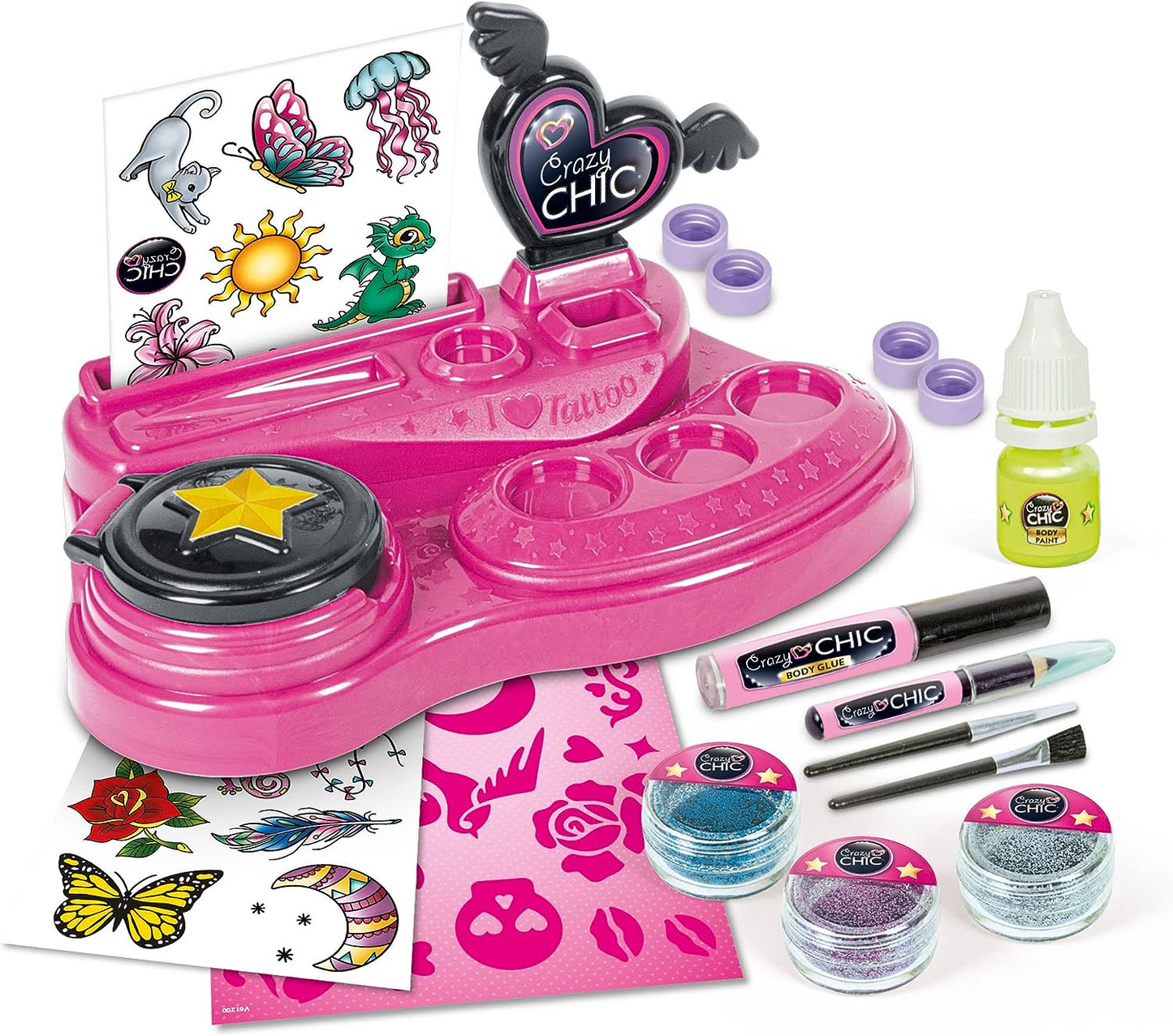 Clementoni 18733 Chic-Crazy Art and Craft, presente para meninas de 6 anos, kit para crianças, tatuagens temporárias, brinquedos criativos, multicoloridos