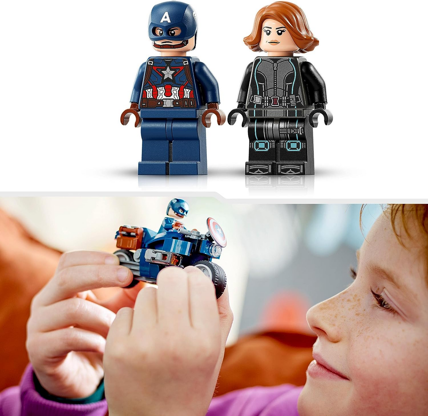 LEGO 76260 Marvel Motos de Viuda Negra y Capitán América, Set de Los Vengadores: La Era de Ultrón con 2 Motos de Superhéroe de juguete para niños, niños y niñas a partir de 6 años