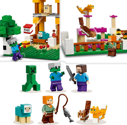 LEGO 21249 Minecraft The Crafting Box 4.0, Playset 2 em 1; Construa River Towers ou Cat Cottage, com Alex, Steve, Creeper e Zombie Mobs Figures, Action Toys for Kids, Boys, Girls