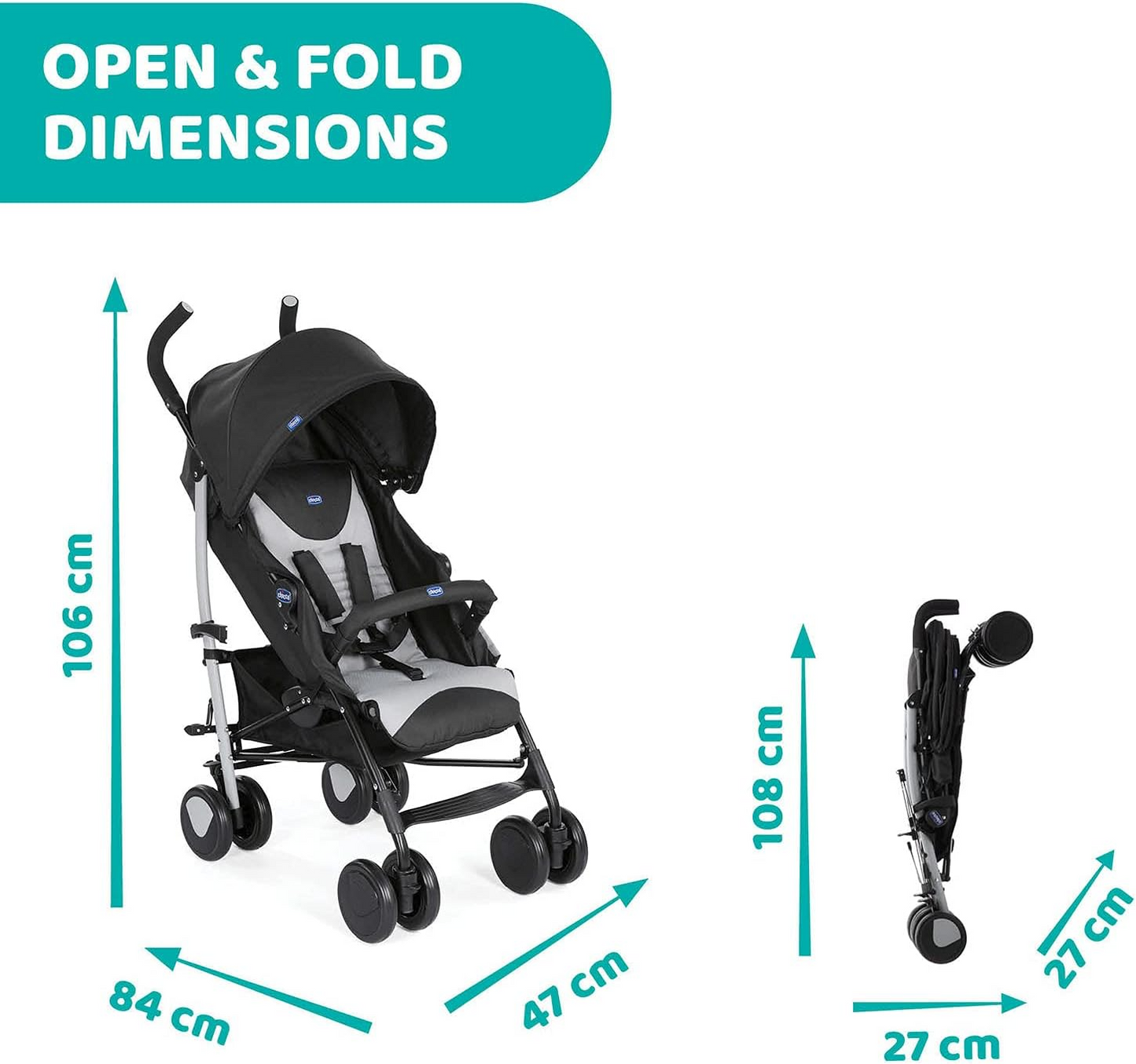 Chicco  Echo carrinho de passeio, pedra | Nascimento até 22kg, Dobrável, Leve, Lay-flat