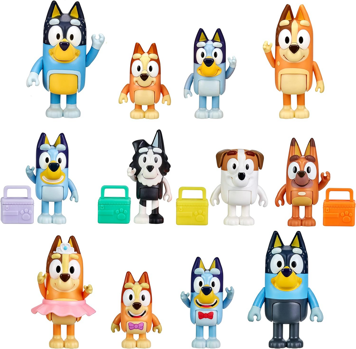 Bluey Pacote de 4 colegas de escola; Figuras de ação colecionáveis oficiais do Bluey de 2,5 a 3 polegadas, incluindo Jack, Pretzel e Mackenzie com seus próprios acessórios para lancheira