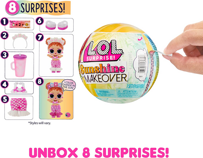 L.O.L. Surprise! Sunshine Makeover Tots com 8 surpresas - mudança de cor UV ao sol e acessórios - 1 boneca de edição limitada - 12 para colecionar - para meninas de 4 anos ou mais