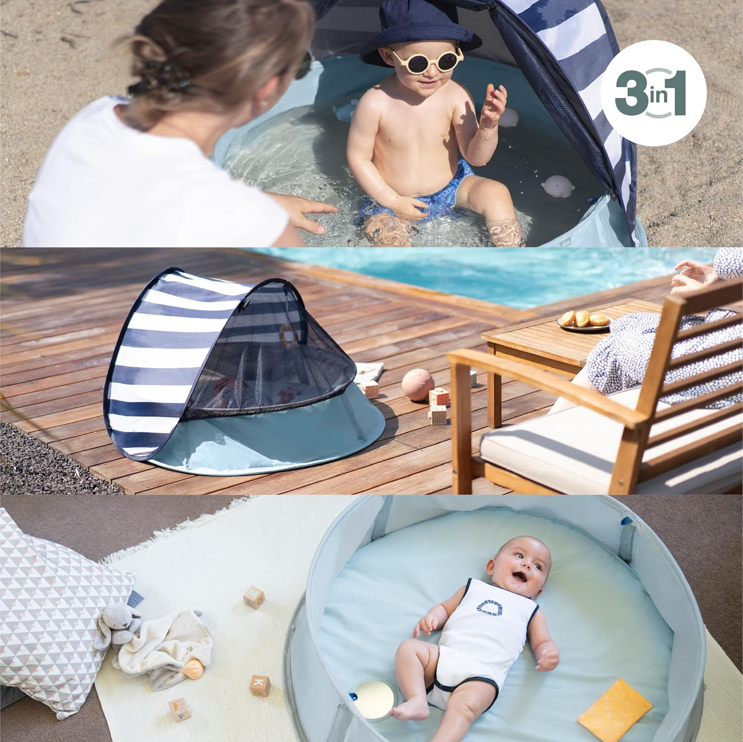 Tienda de campaña de playa y piscina infantil Babymoov Aquani Pop Up | Protección solar UPF 50+ anti-UV