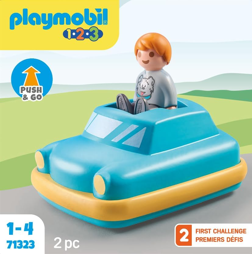 Playmobil  71323 1.2.3: Push & Go Car Carro de brinquedo interativo com motor de volante para crianças descobrirem funções básicas, conjuntos de jogos adequados para crianças de 12 meses ou mais