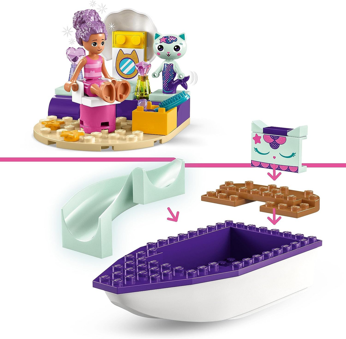 LEGO 10786 Gabby's Dollhouse Gabby & MerCat's Ship & Spa Boat Toy com salão de beleza, bonecos e acessórios, Playset para meninas, meninos, crianças de 4 anos ou mais