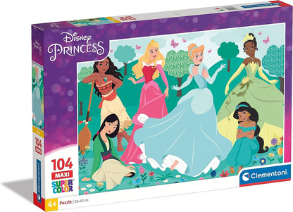 Clementoni 23767 Disney Princess Maxi Puzzle 104 piezas Princess Supercolor Princess-104 piezas Rompecabezas para niños de 4 años, multicolor, mediano