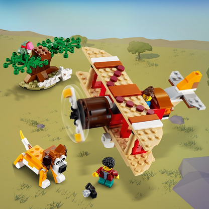 LEGO 31116 - Criador 3 em 1 Safari Wildlife Tree House, catamarã, brinquedo biplano, conjunto de construção com barco, avião e leão de brinquedo para meninas e meninos