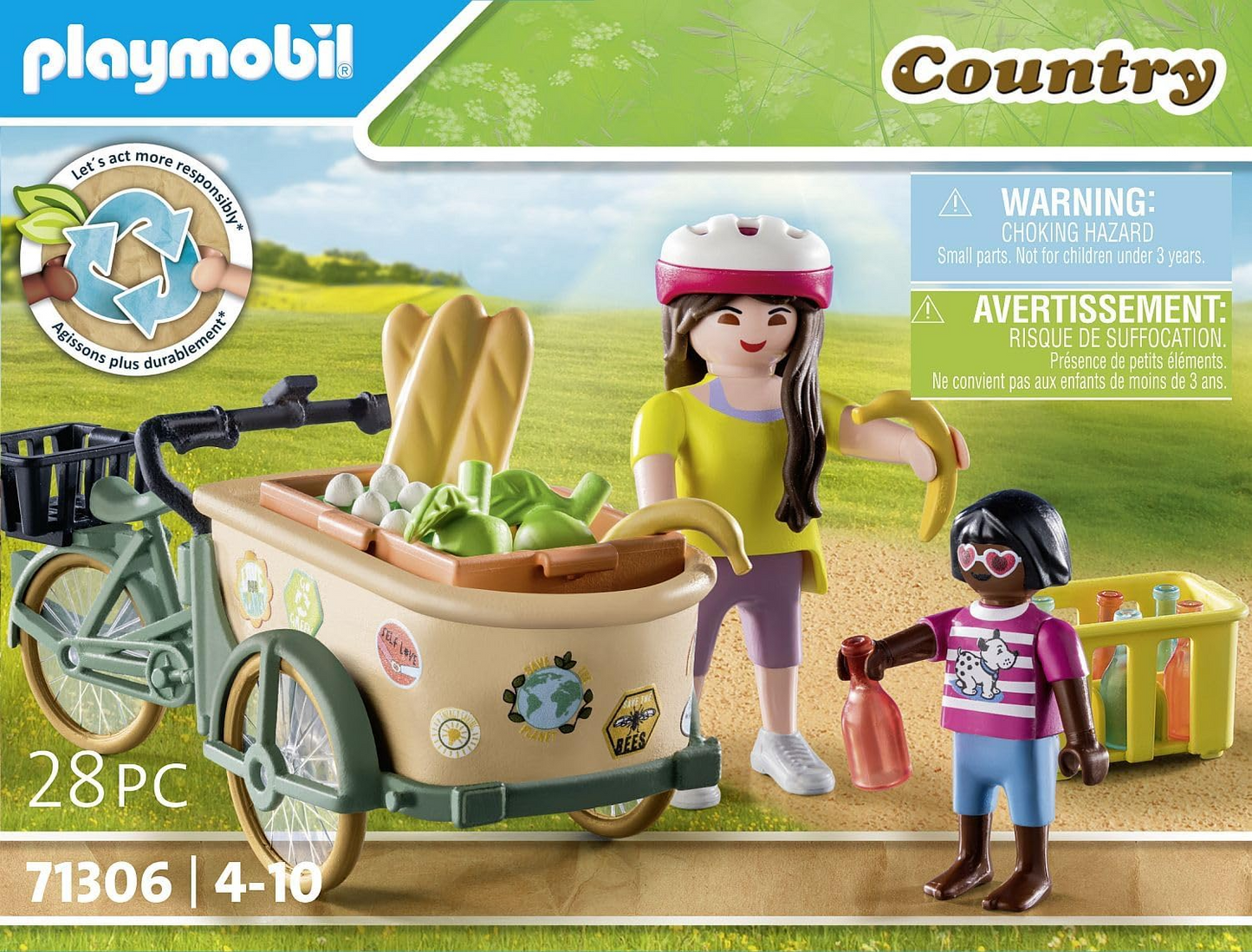 Playmobil 71306 Country Cargo Bike, transporte prático e ecológico e aventuras emocionantes, dramatização divertida e imaginativa, conjuntos de jogos adequados para crianças a partir de 4 anos