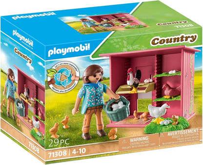 Playmobil 71308 Country Hen House, uma família colorida de galinhas para sua fazenda - galinheiro com galo, galinhas e pintinhos, encenação divertida e imaginativa, conjuntos de jogos adequados para crianças de 4 anos ou mais