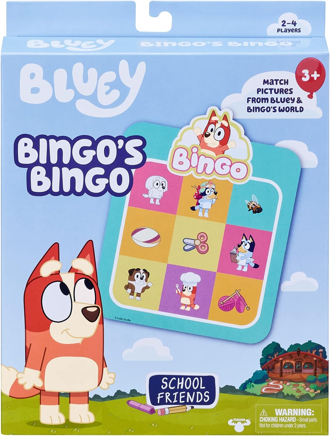 Bluey Jogo de cartas Bingo's Bingo para 2 a 4 jogadores com personagens oficiais Bluey e Bingos School Friends Theme