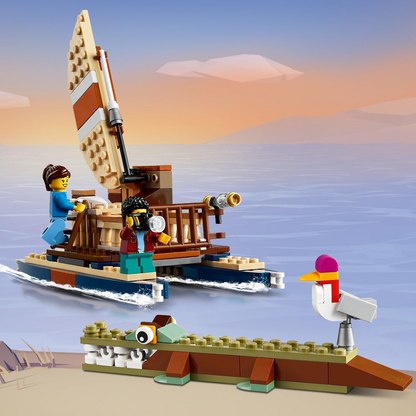 LEGO 31116 - Criador 3 em 1 Safari Wildlife Tree House, catamarã, brinquedo biplano, conjunto de construção com barco, avião e leão de brinquedo para meninas e meninos