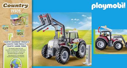 Playmobil Trator elétrico grande 71305 Country, um trator elétrico com teto que pode ser aberto e estação de carregamento eletrônico, dramatização divertida e imaginativa, conjuntos de jogos adequados para crianças de 4 anos ou mais