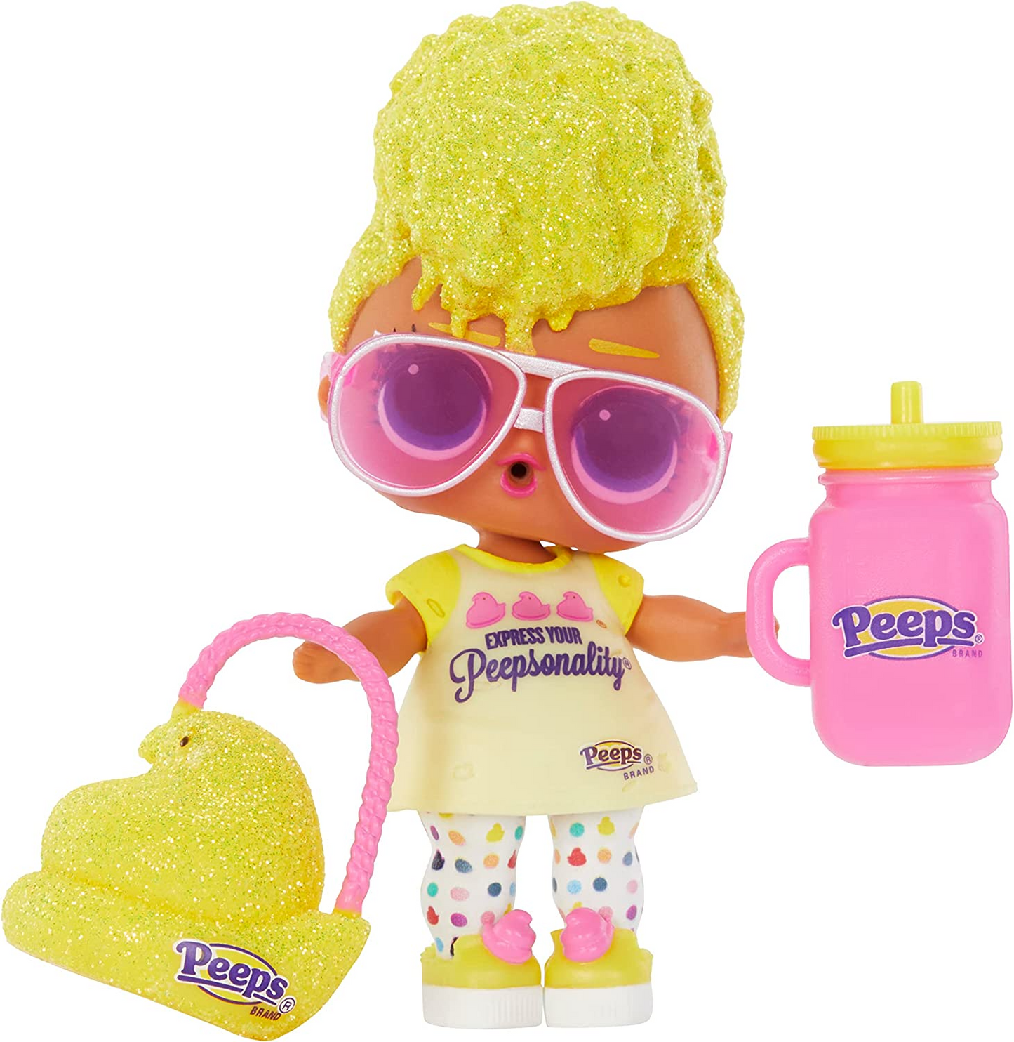 Jajaja ¡Sorpresa! Loves Mini Sweets Peeps - Tough Chick - Edición limitada con temática primaveral - Muñeca coleccionable con 7 sorpresas - Para niñas, niños y coleccionistas a partir de 4 años