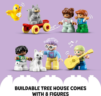 LEGO  10993 DUPLO Casa na árvore 3 em 1, brinquedo de construção para crianças a partir de 3 anos, meninas e meninos com 4 figuras de família, animais, tijolos e um escorregador, atividades de aprendizagem