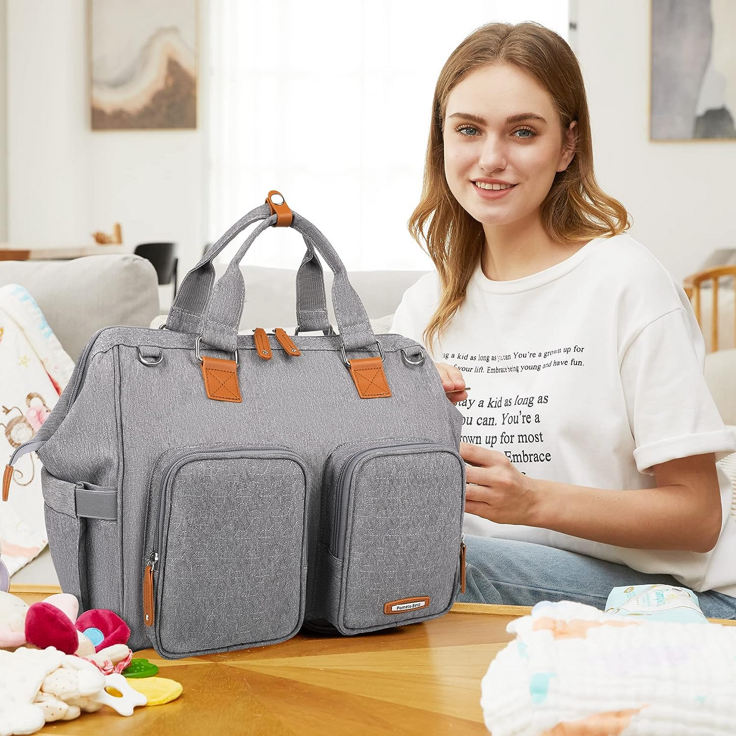 Pomelo  Melhor bolsa para troca de bebê com clipes para carrinho de bebê e trocador