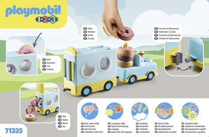 Playmobil 71325 1.2.3: Caminhão Donut com recurso de empilhamento e classificação, conjuntos adequados para crianças de 12 meses ou mais