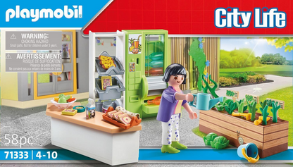 Playmobil 71333 Quiosque de almoço City Life, barraca de venda automática com máquina de garrafas enchíveis, dramatização divertida e imaginativa, conjuntos de jogos adequados para crianças de 4 anos ou mais