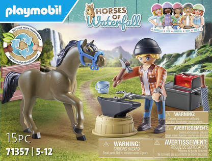 Playmobil  71357 Cavalos da Cachoeira - Farrier Ben e Aquiles, cuidados interativos com cavalos no Waterfall Ranch, encenação divertida e imaginativa, conjuntos de jogos sustentáveis adequados para crianças a partir de 5 anos