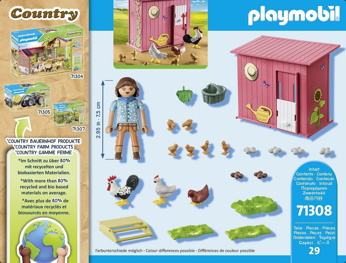 Playmobil 71308 Country Hen House, uma família colorida de galinhas para sua fazenda - galinheiro com galo, galinhas e pintinhos, encenação divertida e imaginativa, conjuntos de jogos adequados para crianças de 4 anos ou mais