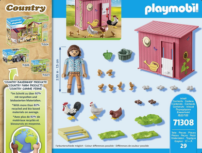 Playmobil 71308 Country Hen House, uma família colorida de galinhas para sua fazenda - galinheiro com galo, galinhas e pintinhos, encenação divertida e imaginativa, conjuntos de jogos adequados para crianças de 4 anos ou mais