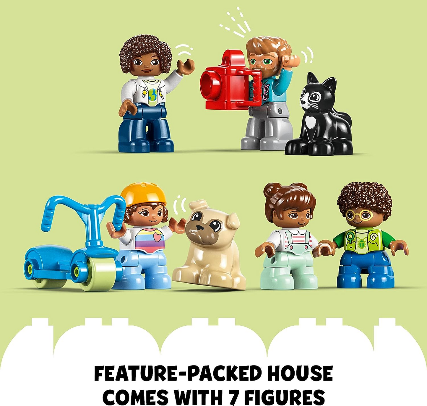 LEGO  10994 DUPLO Town Casa de família 3 em 1, casa de bonecas construída em tijolos com carro Push & Go, 5 figuras, 2 animais e lâmpada de brinquedo iluminada, brinquedos de casinha para crianças, meninas e meninos com mais de 3 anos